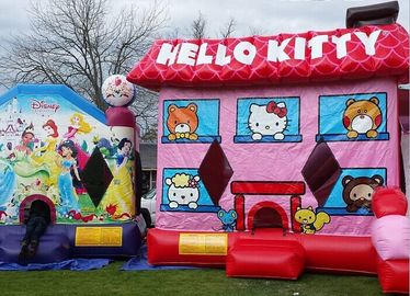 Pembe Hello Kitty Şişme Fedai, Backyard Fun için Çocuklar Bouncy Castle Blow Up