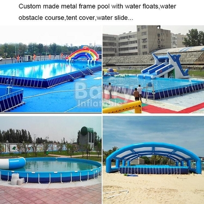 EN71 Taşınabilir Su Havuzu 0.9mm PVC Şişme Dikdörtgen Metal Çerçeve Yüzme Havuzu