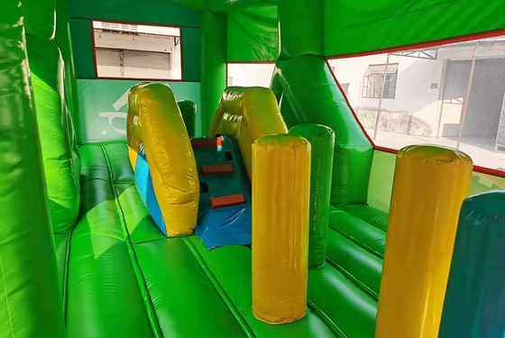 Ticari yetişkinler çocuklar pastel parti okul otobüsü küçük kaydırma ve engeller kursu ile sıçrama evi