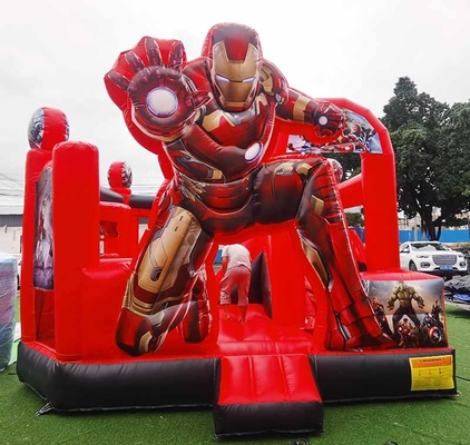 Karikatür temalı şişme fırlatıcı Iron Man kaydırma evi