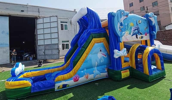 Özel yapımı yunus sıçrama evi ve kaydırma sualtı dünyası teması çocuk için atlama kalesi
