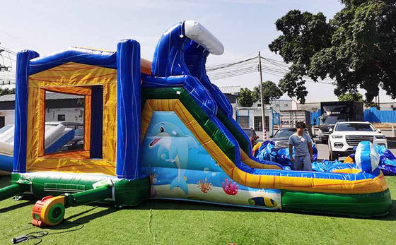 Özel yapımı yunus sıçrama evi ve kaydırma sualtı dünyası teması çocuk için atlama kalesi
