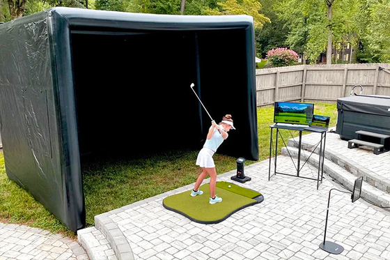 Taşınabilir Golf Eğitim Kafesleri Şişme Golf Simülatörü Projekör Ekranlı Atış Çadırı