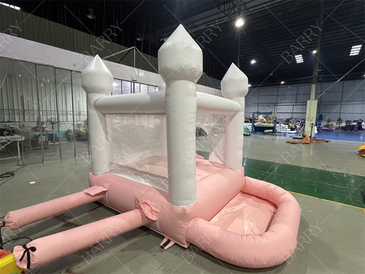 3.3x3m Beyaz ve Pembe Güzel Şişme Düğün Çöpçü Kaydırma Şato Kaydırma