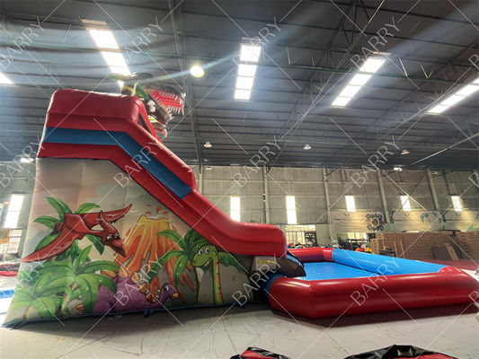 High Quality Popular Huge Jungle Dinosaur Theme Inflatable Water Slide With Pool