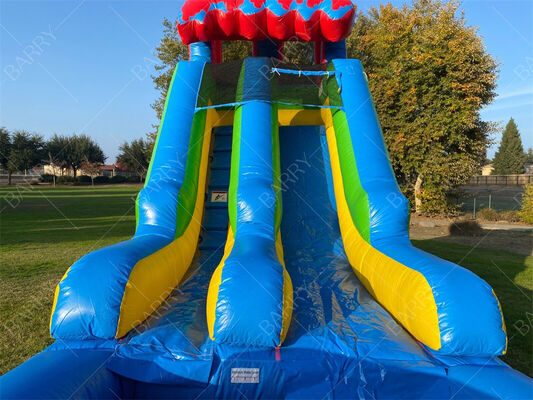 Havuzlu Gökkuşağı Temalı Şişme Su Kaydırağı, Çocuklar için Açık Hava Renkli Su Oyun Ekipmanı ve Top Havuzu