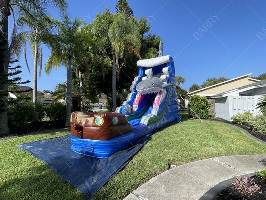 Köpekbalığı Teması Kalınlığı PVC şişme su parkı Çocuklar için kaydırma su havuzu ile yüzme havuzu