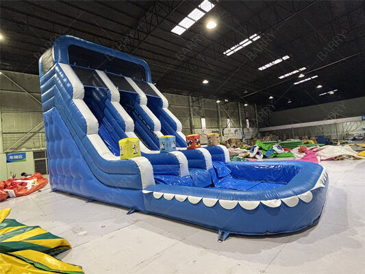 Ev Kullanımı İçin Ticari Mavi Dalga Çocuk Bahçe PVC Şişme Kaydırak ve Havuz