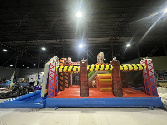 İnşaat Macerası Şişme Kombosu. Atlama Evi + Kaydırma + Sıçrama Havuzu, Hepsi Bir Çocuk Oyun Sistemi.