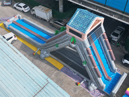 Ticari Kalite Dev Şişme Su Kaydırma, Tropikal Temel Çift Şeritli Islak/Kuru Kaydırma Eğlence Parkları ve Festivaller İçin