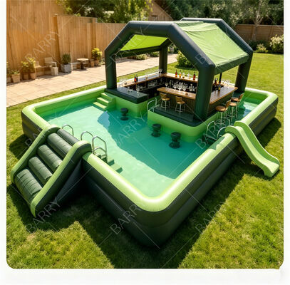 Kaydıraklı ve Kanopili Premium Şişme Yüzen Havuz Barı – Ultimate Backyard Su Partisi İstasyonu