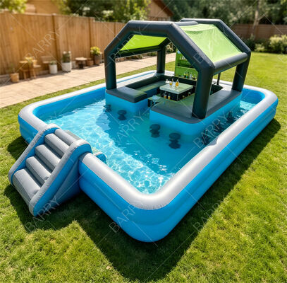 Kaydıraklı ve Kanopili Premium Şişme Yüzen Havuz Barı – Ultimate Backyard Su Partisi İstasyonu