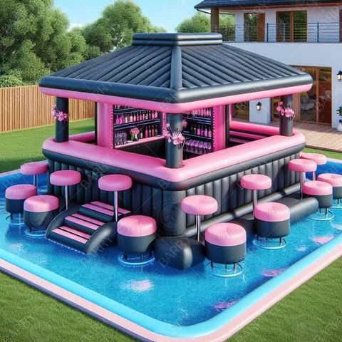 Pembe Yüzen Su Havuzu Bar Taşınabilir Hava geçirmez Havuz Bar Eğlence Platformu Parti Bar Şişme Su Havuzu