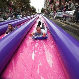 500ft Heyecan Verici Büyük Şişme Slaytlar, 3 Şeritli Uzun Su Şehir Slide