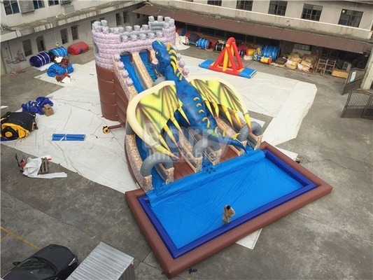 Endüstriyel Dragon Şişme Su Kaydırağı 15X11X8M 0.9mm Pvc Tente Malzemesi