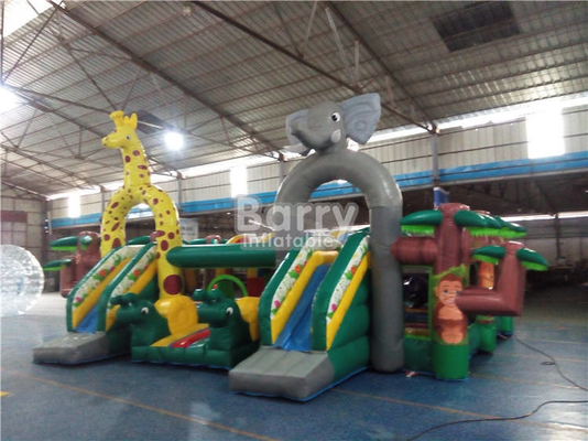 0.55mm PVC Şişme Eğlence Parkı Bouncer Slayt Oyun Alanı Orman Hayvan Teması