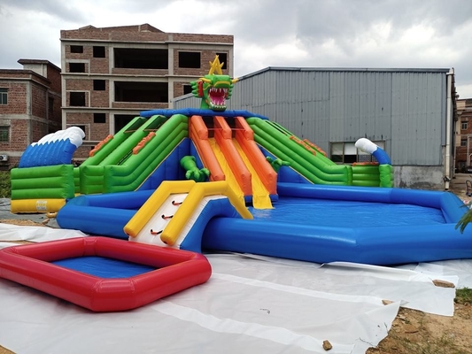 Havuz Slide Ticari ile 0.9mm PVC Mobil Kara Zemin Şişme Su Parkı