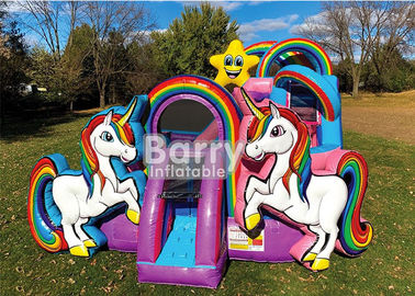 Parti Kiralama Unicorn Çocuk Bölge Islak Kuru Combo / Şişme Unicorn Sıçrama Ev Jumper Slayt Combo