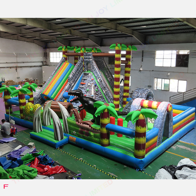 EN71 Şişme Eğlenceli Şehir 12x8m Jurassic Dinozorlar Tema Bouncy Castle